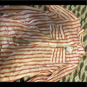 F21 red white striped button up blouse